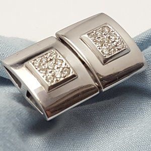Unique 14K Karat Solid White Gold Designer Diamond Square French Clip Earrings
